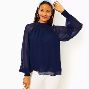 Lilly Pulitzer NWT Ellielynn Long Sleeve Top in Low Tide Navy, Size 2